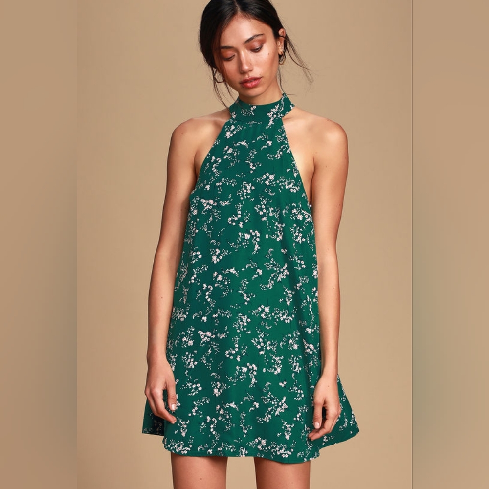 Lulus mini green floral swing dress